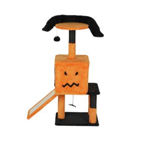 39.4inch Halloween Cat Tree, Cat Tower Cat Tree For Indoor Cats With Spacious Cat Condo, Sisal Scratching Posts, Hanging Toys, Orange & Black