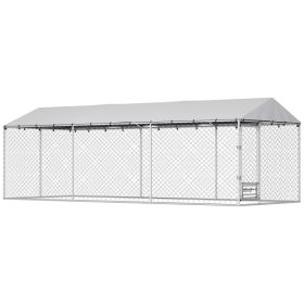 Dog Kennel Outdoor Dog Run Waterproof UV-Resist Cover Lockable Door Adjustable Bowls 20 x 7.5 x 6.5ft