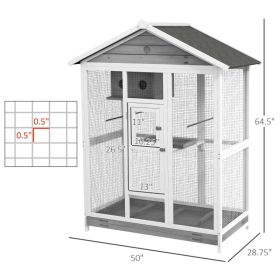 PawHut 64.5 Wooden Bird Cage Aviary, Flight Cage With 4 Perches, Nest And Slide-Out Tray For Indoor Outdoor, GrayMultiple Packages