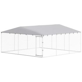 15 x 15 x 7 Dog Kennel Outdoor for Small Medium Large Dogs with Waterproof Roof, Silver