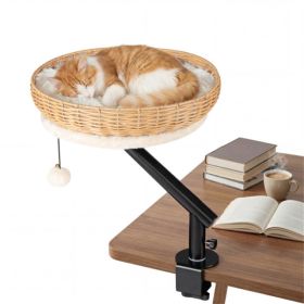 360  Rotatable Desktop Cat Bed Perch, 2-in-1 Workspace Cat Retreat With Jingling Ball Natural  Black   White