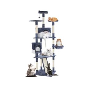 79-inch Cat Tree Tower, Large Multi-story Cat Climbing Tower, Natural Sisal Grabber Posts, Extended Platform, Hammock