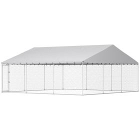 Heavy Duty Outdoor Dog Kennel with Waterproof Roof, Secure Latch, Chain Link Dog Run for Backyard, 19.7 x 19.7 x 8.9