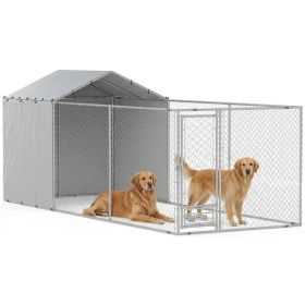 Galvanized Chain Link Large Outdoor Dog Kennel With Waterproof & UV-Resistant Cover, For M&L Dogs, 19.7' X 7.5' X 7.5',Multiple Packages