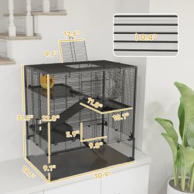 4 Tier Hamster Cage With Deep Tempered Glass Bottom, Running Wheel, Hut, Water Bottle, Food Dish,