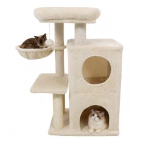 Beige 33.5inch Multi-Level Cat Tree With 2-Tier Condo, Sisal Scratching Posts & Anti-Toppling Device For Cats