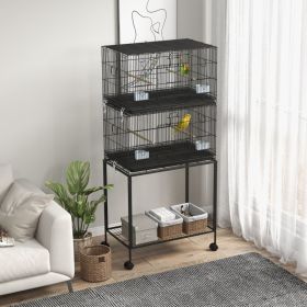 Double Stackable Bird Cage On Wheels W  Stand, For Canaries