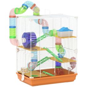 5 Tiers Hamster Cage Portable Animal Travel Carrier W Exercise Wheels Tube, Orange