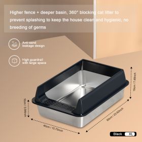 Oversized Stainless Steel Litter Box, Semi-enclosed Splash-proof And Leak-proof Design, Removable Lid, Suitable For Big Cats, And More (Option: L10-Black)