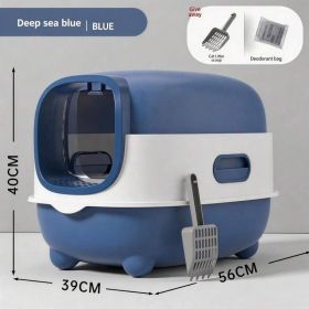 Fully Enclosed Cat Litter Box With UV Sterilization Odor Control, Large 56cm Space For Big Cats, Easy Clean 180 Flip Top, Detachable Anti Tracking De (Option: E catlittlebox Blue)