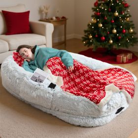 Oversized Human Dog Bed For Adults & Pets, 71 In X45 In X 12 In Ultra Soft Faux Fur Lounger, Washable Floor Bed With Orthopedic Support, Pillow & Bla (Option: Grey Christmas)