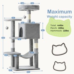 44 Inch Cat Tree Tower, Multi-Cat Climbing Tower With, Natural Sisal Scratching Posts, Extended Platform, Hammock (Option: Light grey)