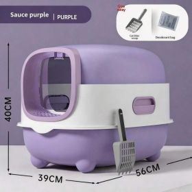 Fully Enclosed Cat Litter Box With UV Sterilization Odor Control, Large 56cm Space For Big Cats, Easy Clean 180 Flip Top, Detachable Anti Tracking De (Option: E catlittlebox Purple)