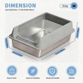 Stainless Steel Cat Litter Box, Large Open Top Litter Box With Anti Splash High Sides, Anti Tracking Pedal, Easy To Clean, Non Stick, Odor Resistant (Option: M10-Gray)