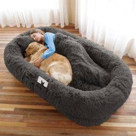 Human Dog Bed, Large Size Fits You And Pets, Washable Faux Fur Dog Bed For People Doze Off, Napping Orthopedic Dog Bed, Present Plump Pillow, Blanket (Option: DarkGrey-6XL71Lx45Wx12Th)