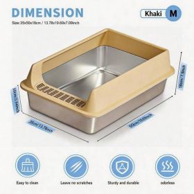 Stainless Steel Cat Litter Box, Large Open Top Litter Box With Anti Splash High Sides, Anti Tracking Pedal, Easy To Clean, Non Stick, Odor Resistant (Option: M10-Khaki)