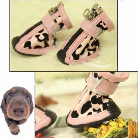New Fashion PU Leopard Print Pet Shoes (Option: Pink-Size1)