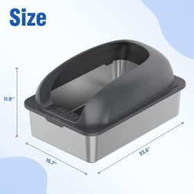 Stainless Steel Cat Litter Box With Lid, Large Cat Litter Box For Big Cats, Scoop And Mat Included (Option: Dark grey)