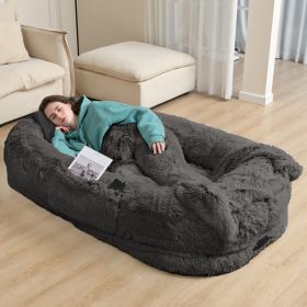 Oversized Human Dog Bed For Adults & Pets, 71 In X45 In X 12 In Ultra Soft Faux Fur Lounger, Washable Floor Bed With Orthopedic Support, Pillow & Bla (Option: DarkGrey)