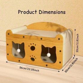 Multi-Style Double-Layer Cat Scratcher House, 2-Tier Large Cat Villa Bed With Corrugated Cardboard, Interactive Hanging Balls & Ergonomic Neck Suppor (Option: MD CAT1)