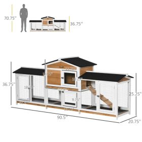 Wooden Rabbit Hutch Bunny Cage Pet Playpen House Enclosure With Double Side Run Boxes, No Leak Tray, Ramp, For Rabbits, Chickens, Ducks, Guinea Pig A (Option: Black White Yellow)