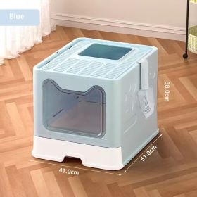 Front-entry Enclosed Extra-large Cat Litter Box With A Litter Collection Cover And A Large Scoop For Cats (Option: Blue)