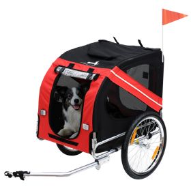 Dog Bike Trailer, Pet Wagon Bicycle Trailer with Easy Folding Cart Frame, 20" Large Rubber Wheels, 3 Entrances, Mesh Screen, Pet Bike Trailer for Off (Option: Red-860x225x635 mm)