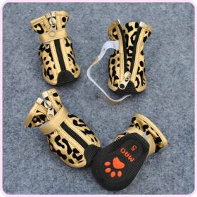 New Fashion PU Leopard Print Pet Shoes (Option: Gold-Size1)