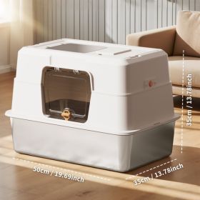 White Stainless Steel Fully Enclosed Cat Litter Box, Durable Enclosed Cat Litter Box, High Side To Prevent Scattering (Option: Default)