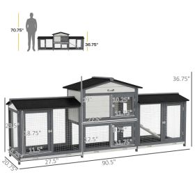 Wooden Rabbit Hutch Bunny Cage Pet Playpen House Enclosure With Double Side Run Boxes, No Leak Tray, Ramp, For Rabbits, Chickens, Ducks, Guinea Pig A (Option: Black Gray)