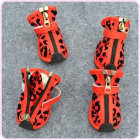 New Fashion PU Leopard Print Pet Shoes (Option: Red-Size1)