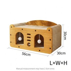 Multi-Style Double-Layer Cat Scratcher House, 2-Tier Large Cat Villa Bed With Corrugated Cardboard, Interactive Hanging Balls & Ergonomic Neck Suppor (Option: MD DOOR1)
