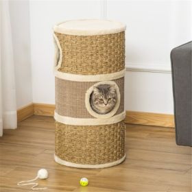 Wooden Cat House Cat Trees Cat Climbing Tower (Option: Khaki and Brown)
