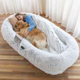 Human Dog Bed, Large Size Fits You And Pets, Washable Faux Fur Dog Bed For People Doze Off, Napping Orthopedic Dog Bed, Present Plump Pillow, Blanket (Option: Gray-6XL71Lx45Wx12Th)