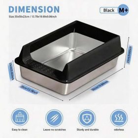 Stainless Steel Cat Litter Box, Large Open Top Litter Box With Anti Splash High Sides, Anti Tracking Pedal, Easy To Clean, Non Stick, Odor Resistant (Option: M15-Black)