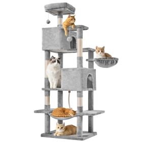 66 Inch Cat Tree Tower, Large Multi-Cat Climbing Extended Platform, Hammock, Pet House For Indoor Cats And Kittens Play (Option: Light grey)
