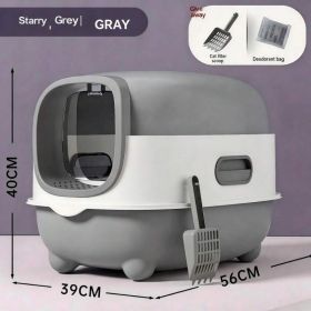 Fully Enclosed Cat Litter Box With UV Sterilization Odor Control, Large 56cm Space For Big Cats, Easy Clean 180 Flip Top, Detachable Anti Tracking De (Option: E catlittlebox Grey)