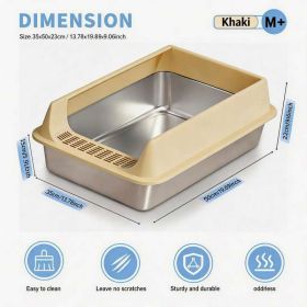 Stainless Steel Cat Litter Box, Large Open Top Litter Box With Anti Splash High Sides, Anti Tracking Pedal, Easy To Clean, Non Stick, Odor Resistant (Option: M15-Khaki)