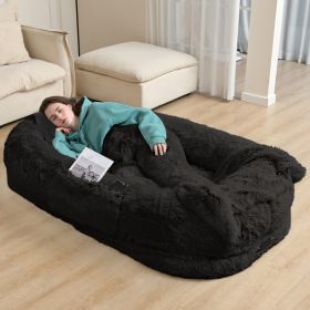 Oversized Human Dog Bed For Adults & Pets, 71 In X45 In X 12 In Ultra Soft Faux Fur Lounger, Washable Floor Bed With Orthopedic Support, Pillow & Bla (Option: Black)