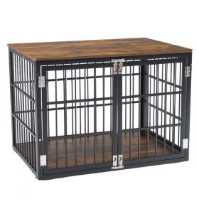 Sturdy Dog Crate Furniture, Heavy Duty Kennel For Large & Medium Dogs, Indoor Use (Option: Rustic Finish  38IN)